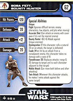 Star Wars Miniature Stat Card - Boba Fett, Bounty Hunter, #19 - Very Rare