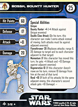 Star Wars Miniature Stat Card - Bossk, Bounty Hunter, #21 - Rare