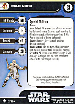 Star Wars Miniature Stat Card - Calo Nord, #23 - Rare