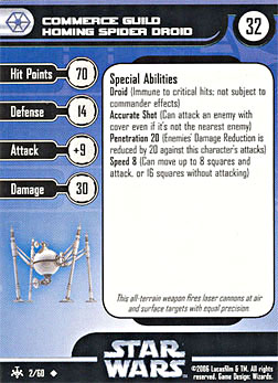 Star Wars Miniature Stat Card - Commerce Guild Homing Spider Droid, #2 - Uncommon