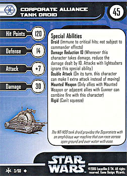 Star Wars Miniature Stat Card - Corporate Alliance Tank Droid, #3 - Uncommon