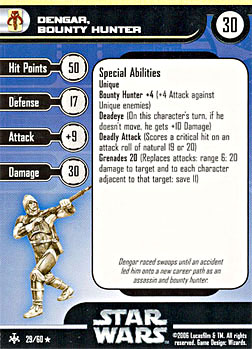 Star Wars Miniature Stat Card - Dengar, Bounty Hunter, #29 - Rare