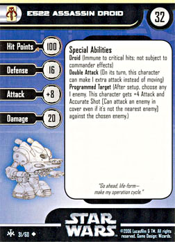 Star Wars Miniature Stat Card - E522 Assassin Droid, #31 - Uncommon