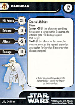 Star Wars Miniature Stat Card - Garindan, #34 - Rare