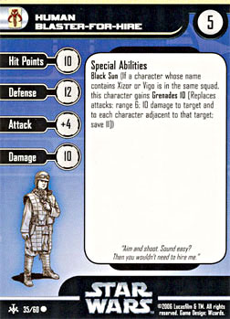 Star Wars Miniature Stat Card - Human Blaster-For-Hire, #35 - Common