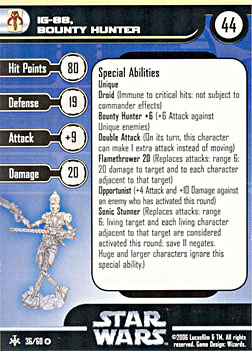 Star Wars Miniature Stat Card - IG-88, Bounty Hunter, #36 - Very Rare