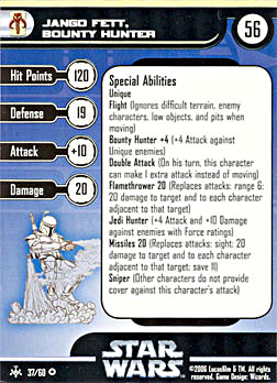 Star Wars Miniature Stat Card - Jango Fett, Bounty Hunter, #37 - Very Rare