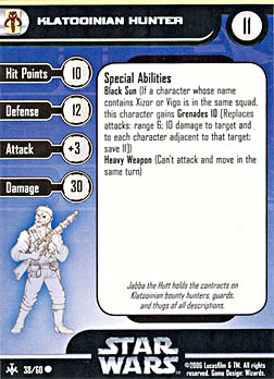 Star Wars Miniature Stat Card - Klatooinian Hunter, #38 - Common