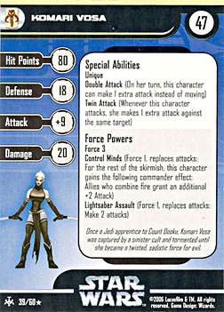 Star Wars Miniature Stat Card - Komari Vosa, #39 - Rare