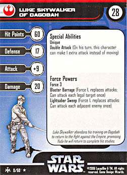 Star Wars Miniature Stat Card - Luke Skywalker of Dagobah, #8 - Rare