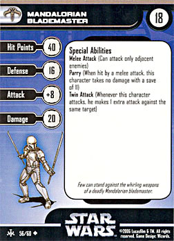 Star Wars Miniature Stat Card - Mandalorian Blademaster, #56 - Uncommon