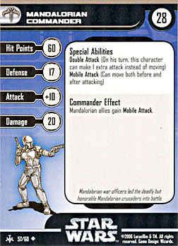 Star Wars Miniature Stat Card - Mandalorian Commander, #57 - Uncommon