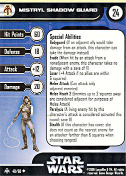 Star Wars Miniature Stat Card - Mistryl Shadow Guard, #40 - Uncommon