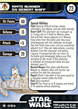 Star Wars Miniature Stat Card - Nikto Gunner on Desert Skiff, #43 - Very Rare