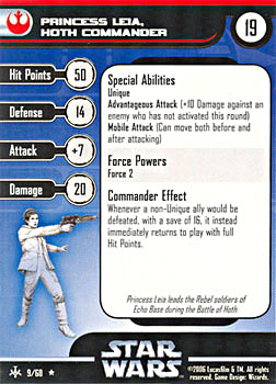 Star Wars Miniature Stat Card - Princess Leia, Hoth Commander, #9 - Rare