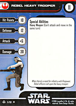 Star Wars Miniature Stat Card - Rebel Heavy Trooper, #11 - Uncommon