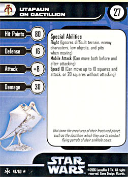 Star Wars Miniature Stat Card - Utapaun on Dactillion, #49 - Rare