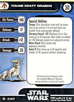 Star Wars Miniature Stat Card - Young Krayt Dragon, #52 - Very Rare
