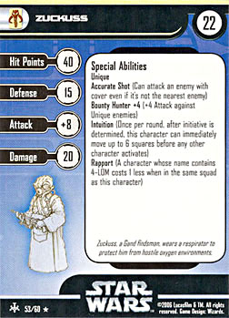 Star Wars Miniature Stat Card - Zuckuss, #53 - Rare