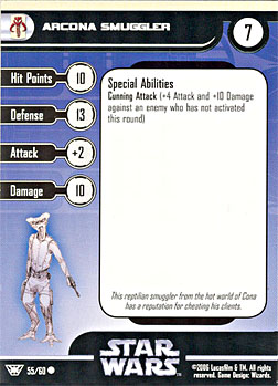 Star Wars Miniature Stat Card - Arcona Smuggler, #55 - Common