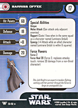 Star Wars Miniature Stat Card - Barriss Offee, #20 - Rare