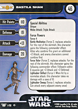 Star Wars Miniature Stat Card - Bastila Shan, #1 - Very Rare