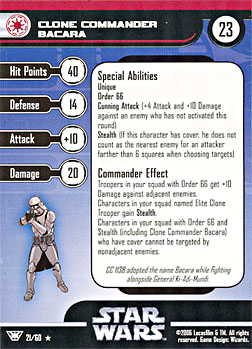 Star Wars Miniature Stat Card - Clone Commander Bacara, #21 - Rare