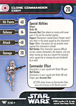 Star Wars Miniature Stat Card - Clone Commander Cody, #22 - Rare