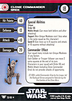 Star Wars Miniature Stat Card - Clone Commander Gree, #23 - Rare
