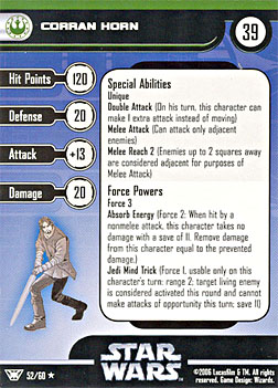 Star Wars Miniature Stat Card - Corran Horn, #52 - Rare