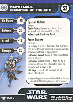 Star Wars Miniature Stat Card - Darth Maul, Champion of the Sith, #40 - Rare