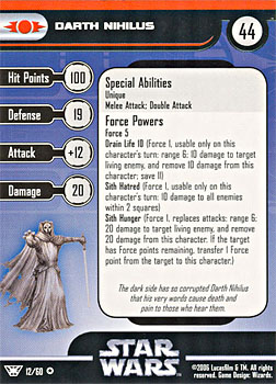 Star Wars Miniature Stat Card - Darth Nihilus, #12 - Very Rare