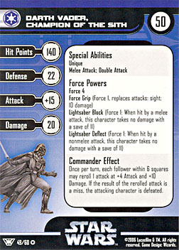 Star Wars Miniature Stat Card - Darth Vader, Champion of the Sith, #49 - Very Rare
