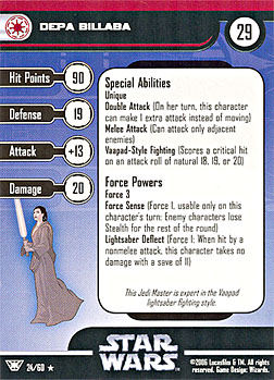 Star Wars Miniature Stat Card - Depa Billaba, #24 - Rare