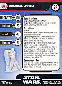 Star Wars Miniature Stat Card - General Windu, #26 - Rare