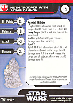 Star Wars Miniature Stat Card - Hoth Trooper with Atgar Cannon, #43 - Rare