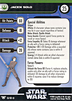 Star Wars Miniature Stat Card - Jacen Solo, #53 - Very Rare