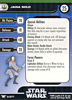 Star Wars Miniature Stat Card - Jaina Solo, #54 - Very Rare