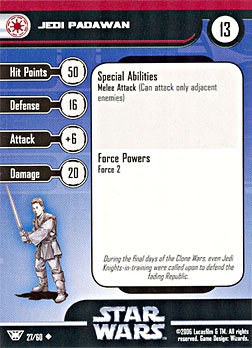 Star Wars Miniature Stat Card - Jedi Padawan, #27 - Uncommon