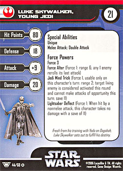 Star Wars Miniature Stat Card - Luke Skywalker, Young Jedi, #44 - Very Rare
