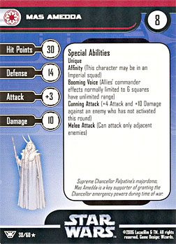 Star Wars Miniature Stat Card - Mas Amedda, #30 - Rare