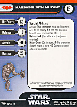 Star Wars Miniature Stat Card - Massassi Sith Mutant, #14 - Uncommon
