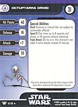 Star Wars Miniature Stat Card - Octuptarra Droid, #42 - Rare