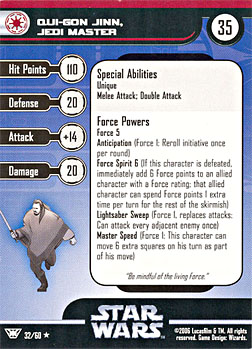Star Wars Miniature Stat Card - Qui-Gon Jinn, Jedi Master, #32 - Rare