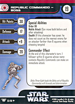 Star Wars Miniature Stat Card - Republic Commando - Boss, #33 - Uncommon