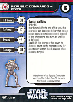 Star Wars Miniature Stat Card - Republic Commando - Fixer, #34 - Common