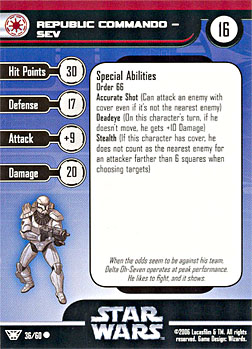 Star Wars Miniature Stat Card - Republic Commando - Sev, #36 - Common