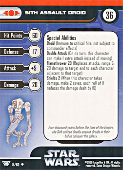 Star Wars Miniature Stat Card - Sith Assault Droid, #15 - Uncommon