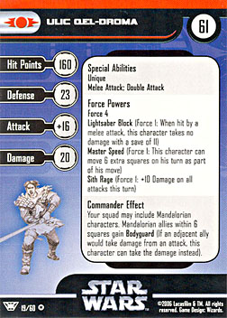 Star Wars Miniature Stat Card - Ulic Qel-Droma, #19 - Very Rare