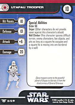 Star Wars Miniature Stat Card - Utapau Trooper, #38 - Common